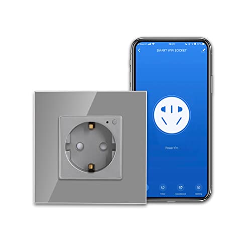 CNBINGO WLAN Schuko Steckdose unterputz, 16 Amp Glas Smart Steckdose Arbeit mit Alexa(Echo, Echo Dot), Google Assistant, APP Steuerung, Nur 2.4 GHz WiFi, 1 Fach, Grau, 1er Pack von CNBINGO