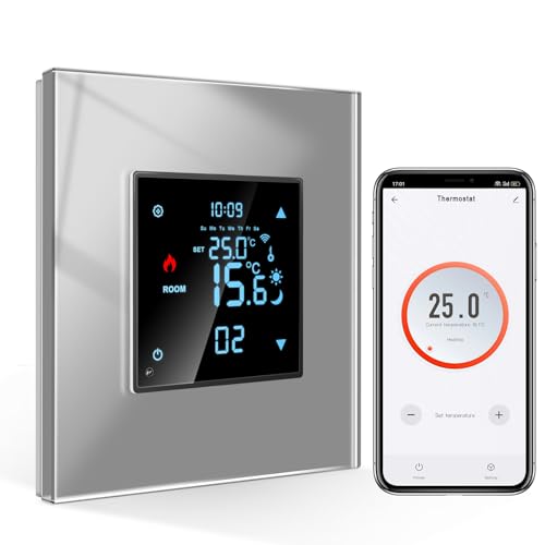 CNBINGO Smart Thermostat Unterputz mit Kristall Glasscheibe WLAN Digital Raumthermostat Kompatibel mit Alexa Echo, Google Assistant, 16Amp, Gray von CNBINGO