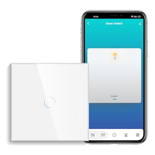 CNBINGO Smart Touch Lichtschalter Arbeiten mit Alexa, Google Home - Kein Neutralleiter Erforderlich - WLAN Lichtschalter unterputz Weiß - mit Glas Panel und Status-LED von CNBINGO
