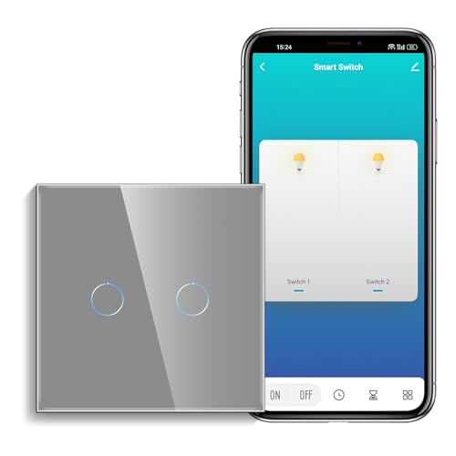 CNBINGO Smart Touch Lichtschalter Arbeiten mit Alexa, Google Home - Kein Neutralleiter Erforderlich - WLAN Lichtschalter unterputz Grau - mit Glas Panel und Status-LED von CNBINGO