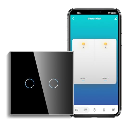 CNBINGO Smart Touch Lichtschalter Arbeiten mit Alexa, Google Home - Kein Neutralleiter Erforderlich - WLAN Lichtschalter unterputz Schwarz - mit Glas Panel und Status-LED von CNBINGO