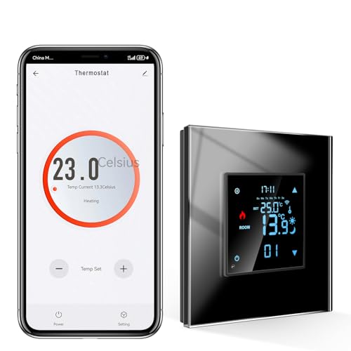 CNBINGO Thermostat Zigbee Smart Thermostat 2.4G-WLAN Unterputz mit Kristall Glasscheibe Digital Raumthermostat Kompatibel mit Alexa/Google Home/Smart Life/Tuya APP, Schwarz von CNBINGO