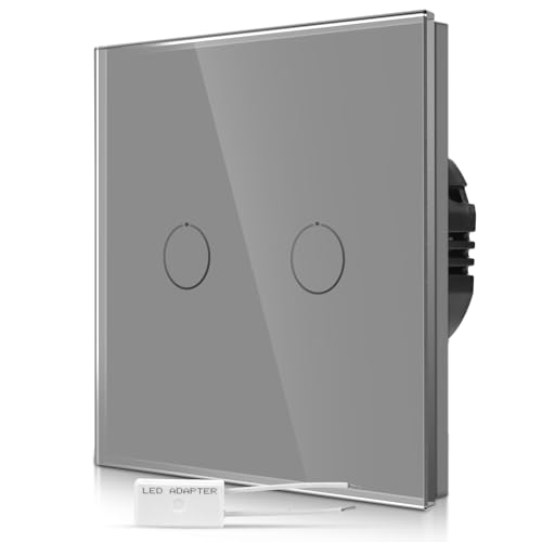 CNBINGO Touch Dimmschalter unterputz in Grau - zweifach Dimmer Lichtschalter mit Status-LED und Glas Panel - 2 Fach Wandschalter für LED-Leuchten - Berührungsschalter mit Kostenfreier Adapter CNBINGO Touch Dimmschalter unterputz in Grau - zweifach Dimmer Lichtschalter mit Status-LED und Glas Panel - 2 Fach Wandschalter für LED-Leuchten - Berührungsschalter mit Kostenfreier Adapter von CNBINGO