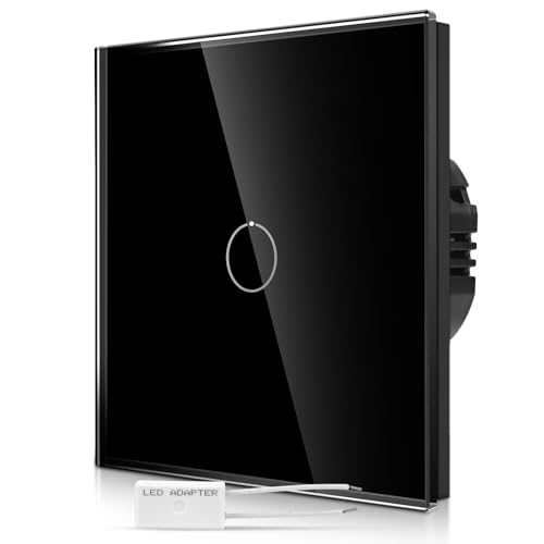 CNBINGO Touch Dimmschalter unterputz in Schwarz - einfach Dimmer Lichtschalter mit Status-LED und Glas Panel - 1 Fach Wandschalter für LED-Leuchten - Berührungsschalter mit Kostenfreier Adapter von CNBINGO