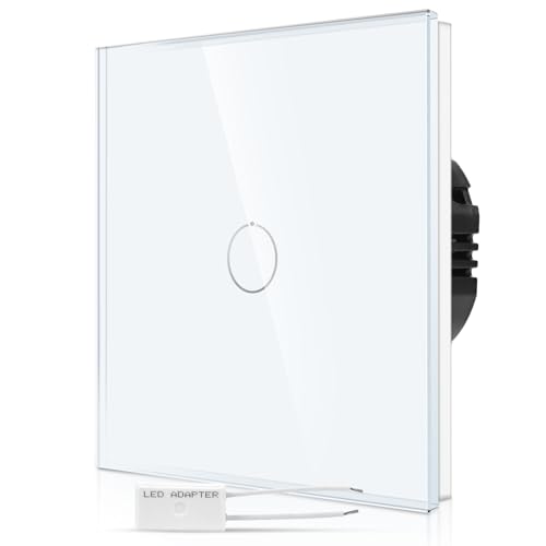 CNBINGO Touch Dimmschalter unterputz in Weiß - einfach Dimmer Lichtschalter mit Status-LED und Glas Panel - 1 Fach Wandschalter für LED-Leuchten - Berührungsschalter mit Kostenfreier Adapter von CNBINGO