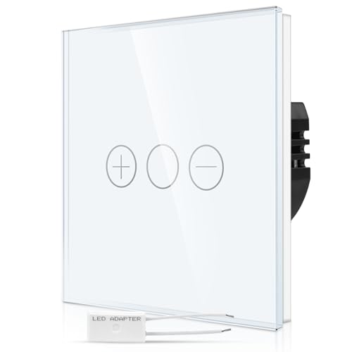 CNBINGO Touch Dimmschalter unterputz in Weiß - einfach Dimmer Lichtschalter mit Status-LED und Glas Panel - 1 Fach Wandschalter für nur eine Leuchte steuern von CNBINGO