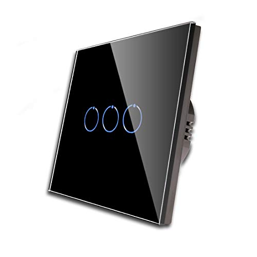 CNBINGO Wechselschalter unterputz - Touch Lichtschalter dreifach - Wandschalter Schwarz - Berührungsschalter mit Glas Panel und Status-LED - 800W/Fach von CNBINGO
