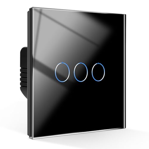 CNBINGO Touch Lichtschalter,Glas Lichtschalter Unterputz 3 Fach 2 Weg Wandschalter mit Glasrahmen 86mm Touch Schalter,Schwarz,1 PCS CNBINGO Touch Lichtschalter,Glas Lichtschalter Unterputz 3 Fach 2 Weg Wandschalter mit Glasrahmen 86mm Touch Schalter,Schwarz,1 PCS von CNBINGO