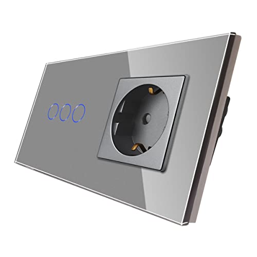 CNBINGO Touch Lichtschalter mit Schuko Steckdose unterputz - Wandschalter dreifach in Grau - Berührungsschalter mit Glasrahmen und Status-LED - 500W/Fach CNBINGO Touch Lichtschalter mit Schuko Steckdose unterputz - Wandschalter dreifach in Grau - Berührungsschalter mit Glasrahmen und Status-LED - 500W/Fach von CNBINGO