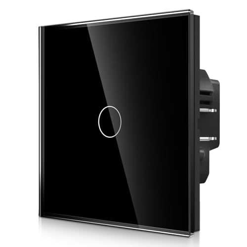 CNBINGO Touch Lichtschalter mit Krallen - einfach Wandschalter unterputz - 1 Fach Berührungsschalter mit Status-LED und Glas Panel - 300 W/Fach - Schwarz von CNBINGO