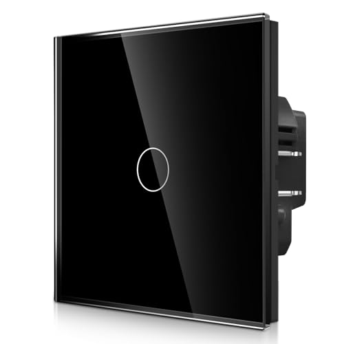 CNBINGO Touch Lichtschalter mit Steckklemme - einfach Wandschalter unterputz - 1 Fach Berührungsschalter mit Status-LED und Glas Panel - 300 W/Fach - Schwarz von CNBINGO