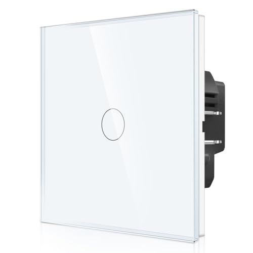 CNBINGO Touch Lichtschalter mit Steckklemme - einfach Wandschalter unterputz - 1 Fach Berührungsschalter mit Status-LED und Glas Panel - 300 W/Fach - Weiß von CNBINGO