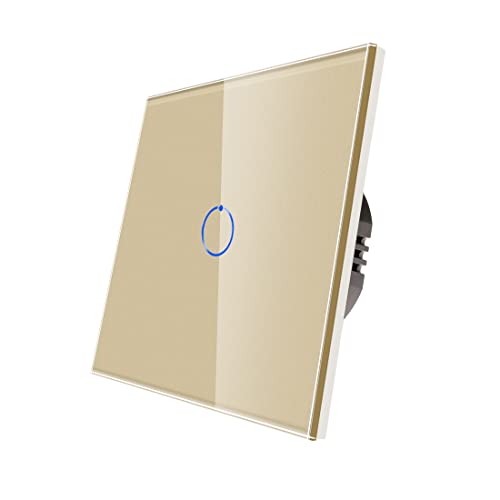 CNBINGO Touch Lichtschalter unterputz - Wandschalter einfach in Gold - Haptische Oberfläche - Berührungsschalter mit Glas Panel und Status-LED - 500W/Fach von CNBINGO