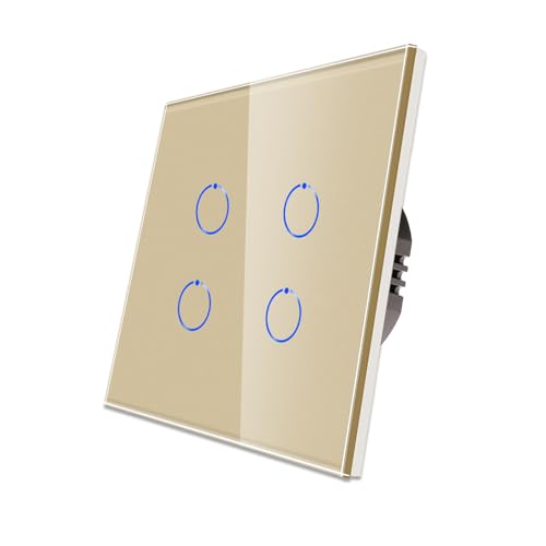 CNBINGO Touch Lichtschalter unterputz - Wandschalter vierfach in Gold - Haptische Oberfläche - Berührungsschalter mit Glas Panel und Status-LED - 500W/Fach CNBINGO Touch Lichtschalter unterputz - Wandschalter vierfach in Gold - Haptische Oberfläche - Berührungsschalter mit Glas Panel und Status-LED - 500W/Fach von CNBINGO