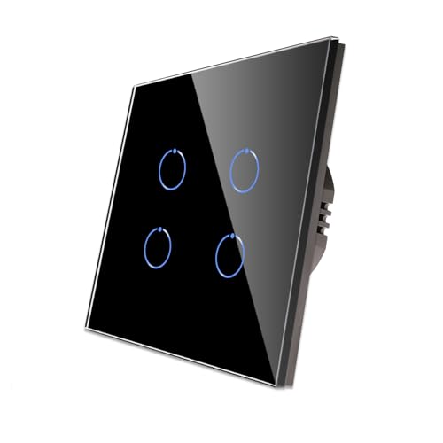 CNBINGO Touch Lichtschalter unterputz - Wandschalter vierfach in Schwarz - Haptische Oberfläche - Berührungsschalter mit Glas Panel und Status-LED - 500W/Fach von CNBINGO