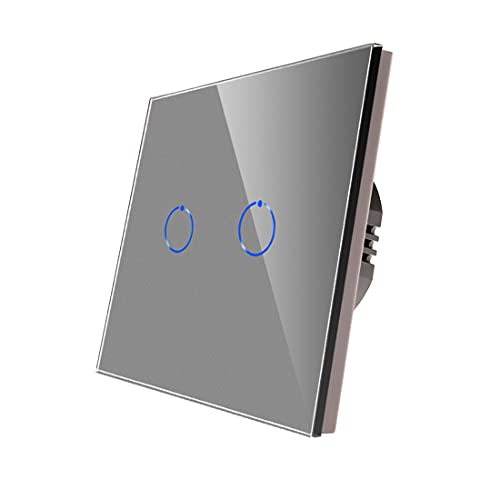 CNBINGO Touch Lichtschalter unterputz - Wandschalter zweifach in Grau - Haptische Oberfläche - Berührungsschalter mit Glas Panel und Status-LED - 800W/Fach von CNBINGO