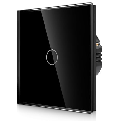 CNBINGO Touch Wechselschalter unterputz in Schwarz - einfach Lichtschalter mit Status-LED und Glas Panel - 1 Fach Wandschalter - Paar nur mit diese Serie Wechselschalter von CNBINGO