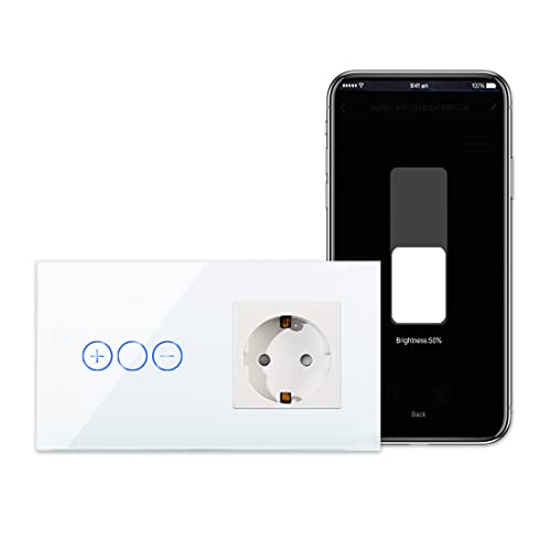 CNBINGO WLAN Dimmschalter mit Schuko Steckdose unterputz - Smart Touch Lichtschalter Arbeit mit Alexa, Google Assistant - Glas Wandschalter Weiß - Neutralleiter Wird Benötigt CNBINGO WLAN Dimmschalter mit Schuko Steckdose unterputz - Smart Touch Lichtschalter Arbeit mit Alexa, Google Assistant - Glas Wandschalter Weiß - Neutralleiter Wird Benötigt von CNBINGO