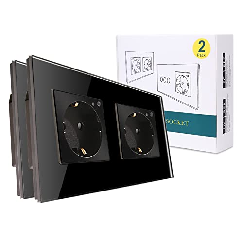 CNBINGO WLAN Schuko Steckdose unterputz, 16 Amp Glas Smart Steckdose Arbeit mit Alexa(Echo, Echo Dot), Google Assistant, APP Steuerung, Nur 2.4 GHz WiFi, 2 Fach, Schwarz, 2er Pack von CNBINGO