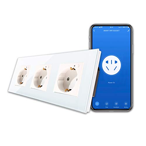 CNBINGO WLAN Schuko Steckdose Unterputz, 16 Amp Glas Smart Steckdose Arbeit mit Alexa(Echo, Echo Dot), Google Assistant, APP Steuerung, Nur 2.4 GHz WiFi, 3 Fach, Weiß, 1er Pack von CNBINGO