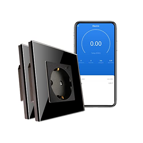 CNBINGO WLAN Schuko Steckdose unterputz mit Strommessung, 16 Amp Glas Smart Steckdose Arbeit mit Alexa(Echo, Echo Dot), Google Assistant, Nur 2.4 GHz WiFi, 1 Fach, Grau, 2er Pack von CNBINGO