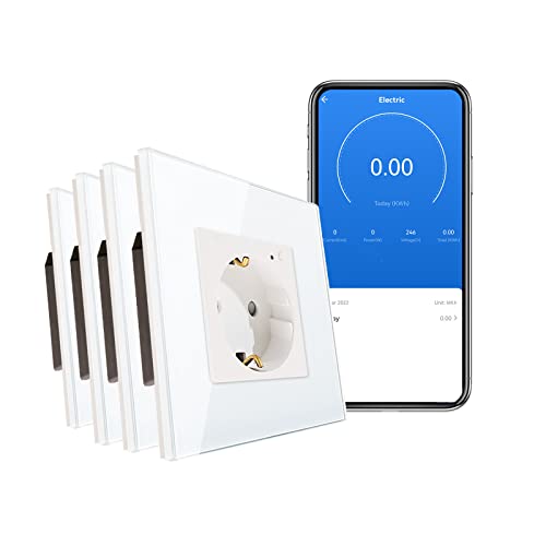 CNBINGO WLAN Schuko Steckdose unterputz mit Strommessung, 16 Amp Glas Smart Steckdose Arbeit mit Alexa(Echo, Echo Dot), Google Assistant, Nur 2.4 GHz WiFi, 1 Fach, Weiß, 2er Pack von CNBINGO