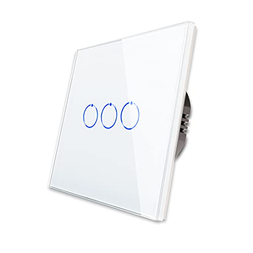CNBINGO Wechselschalter unterputz - Touch Lichtschalter dreifach - Wandschalter Weiß - Berührungsschalter mit Glas Panel und Status-LED - 800W/Fach von CNBINGO