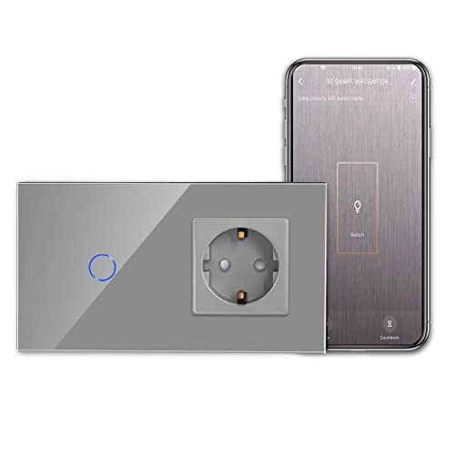 CNBINGO Smart Touchschalter mit Schuko Steckdose unterputz mit Glasrahmen, WLAN Lichtschalter Arbeit mit Alexa, Google Assistant, Wandschalter einfach in Grau, Ohne Neutralleiter CNBINGO Smart Touchschalter mit Schuko Steckdose unterputz mit Glasrahmen, WLAN Lichtschalter Arbeit mit Alexa, Google Assistant, Wandschalter einfach in Grau, Ohne Neutralleiter von CNBINGO