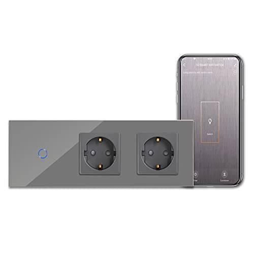 CNBINGO Smart Touch Lichtschalter mit Doppel Schuko Steckdose unterputz - WLAN Schalter Arbeit mit Alexa, Google Assistant - Wandschalter einfach in Grau - Ohne Neutralleiter CNBINGO Smart Touch Lichtschalter mit Doppel Schuko Steckdose unterputz - WLAN Schalter Arbeit mit Alexa, Google Assistant - Wandschalter einfach in Grau - Ohne Neutralleiter von CNBINGO