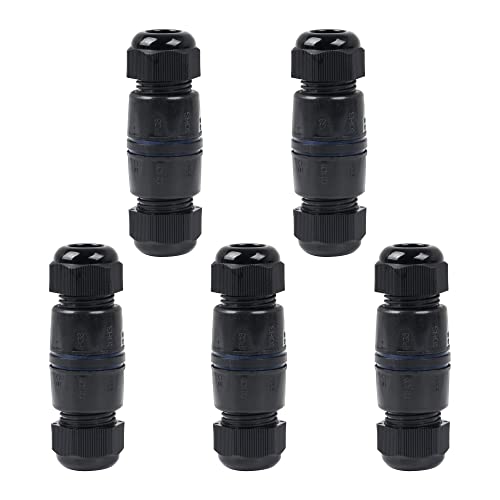CNBTR Ethernet LAN Schwarz IP68 Schutzart M25 Stopfbuchse Kunststoff RJ45 Ungeschirmt Unterwasser Kabelverschraubungsstecker für Doppelkabel 5er-Set von CNBTR