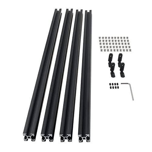 CNCMANS 400mm 2020 Aluminiumprofil Extrusions 4 Stück T-Typ Schwarz Europäischer Standard Eloxierte Linearschiene Aluminium Profil mit T-Mutter und L-Winkelsteckverbinder für CNC-Maschinen von CNCMANS