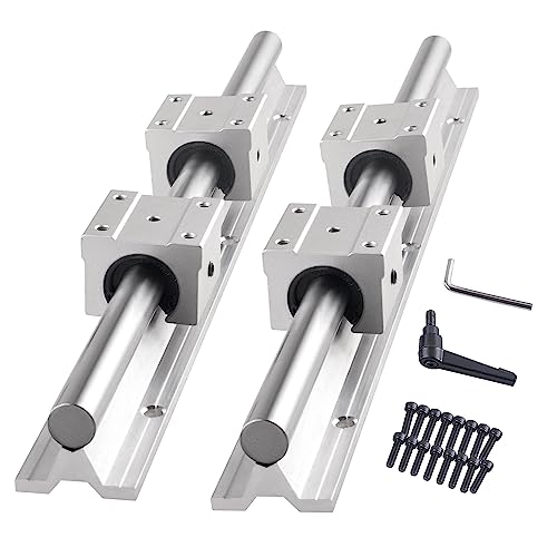 CNCMANS Linearführung und Lagerblöcken Kit, 2 Stück SBR12-1500mm Linearschienen Gleitschiene Welle und 4 Stück SBR12UU Linearlager-Gleitblock + Klemmhebel Grif M6*12mm für 3D Drucker von CNCMANS