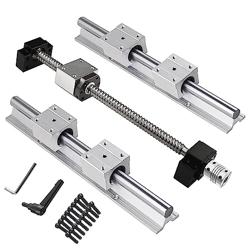 CNCMANS Linearschiene SBR16-300mm Linearführung mit 4 Stück Lineare Linienträger + SFU1204-300mm Kugelumlaufspindel Führungsschiene von C7, Horizontale Linearführungsschiene für 3D Drucker von CNCMANS