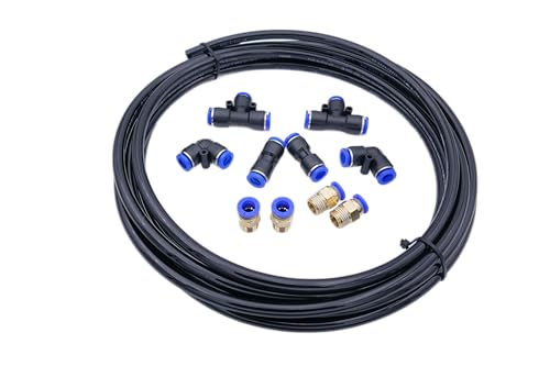 FESTO PUN-H-8X1,25-SW Polyurethan Pneumatikschlauch Schwarz Inkl. T-Stück Verbinder Steckverschraubung 1/4" PU Schlauch von CNCTEC