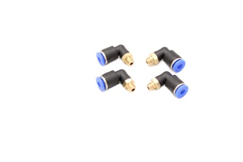 Pneumatik Winkel Steckverschraubung 90° M6 auf 4mm, 4 Stück Push In Druckluftanschluß Steckanschluss (M6-4mm) von CNCTEC