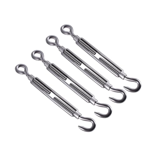 CNCYEAH 4 Stück M10 Spannschloss, 304 Edelstahl Spannschloss, Verstellbare Haken Und Öse Drahtspanner für Sonnensegel Spanner Edelstahl Seilsystem Gartendraht Zaunspanner von CNCYEAH