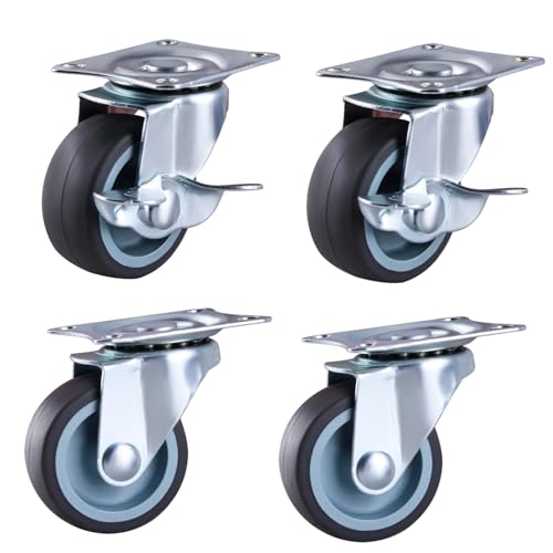 CNCYEAH 4 Stück Transportrollen Set, 40mm Schwerlastrollen, Lenkrollen mit Bremse bis 25 KG pro Rolle 360 Rotationsgrad Industrierollen möbel Tragfähigkeit Palettenmöbel von CNCYEAH