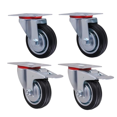 CNCYEAH 4 Stück Transportrollen Set, 75mm Schwerlastrollen, Lenkrollen mit Bremse bis 50 KG pro Rolle 360 Rotationsgrad Industrierollen möbel Tragfähigkeit Palettenmöbel von CNCYEAH
