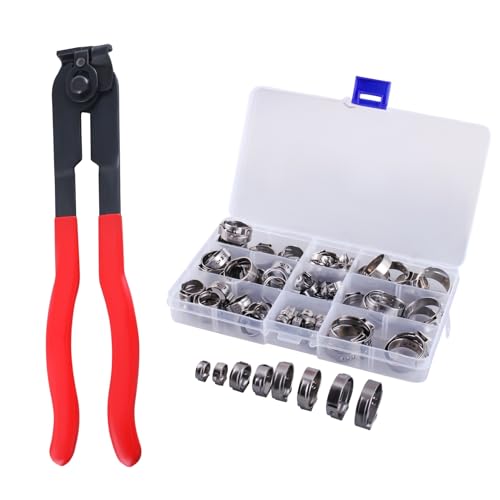 CNCYEAH 80 Stück Stufenlos Schlauchschellen Set mit Zange, 304 Edelstahl Schhlauchklemmen,9 Größen 5.8–23.5 mm einstellbare Schlauchklemmen Rohrschellen für Haus Gas Rohr, Wasserrohr von CNCYEAH