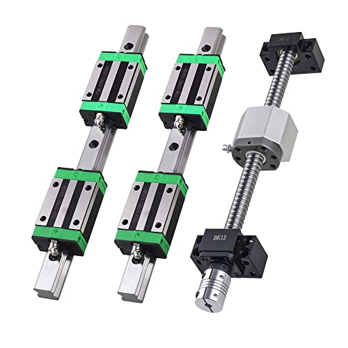 CNCYEAH Linearführung Set HGR20-400mm Linearführungsschiene mit Gleitblock + SFU1605-400mm Kugelumlaufspindel Linearschiene mit Kugelmutter, BF/BK12, DSG16H, Kupplung + Zubehör für CNC von CNCYEAH