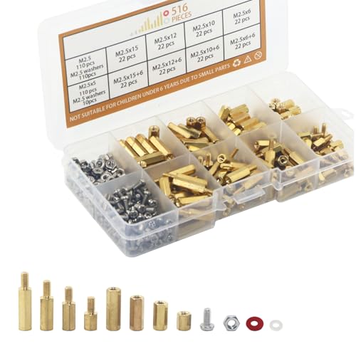 M2.5 Abstandshalter Hex Distanzhülsen 516Stk PCB Standoff Platinen Männlich Weiblich Gewinde Abstandsbolzen Schrauben Muttern M2.5 Messing Sechskantschrauben Mutter von CNCYEAH