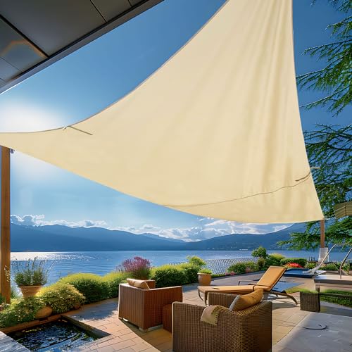 CNCZMH Dreieckiges Sonnensegel, für den Außenbereich, wasserfest, mit Schattensegel, Hardware-Set, Sonnenschutz für Terrasse, 34 x 34 x 34 cm, Beige von CNCZMH