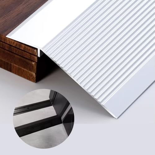 35-Zoll-Bodenübergangsstreifen, Schwellenstreifen for Türen, Überbrückung der Höhe 10–40 mm, Aluminium-Bodenkantenverkleidung, Schwellenreduzierer(Silver,L140cm/4.6ft) von CNDBAHHE