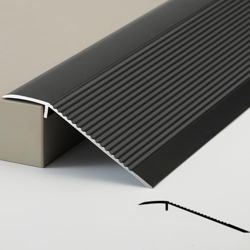 4'' Extrabreiter Bodenübergangsstreifen aus Aluminium, schneidbare Türrampen, Schwelle 25–55 mm, Randbesatz-Schwellenstreifen, Fugenstück for Floo Gap Liner(Black,95cm/37.4in) von CNDBAHHE