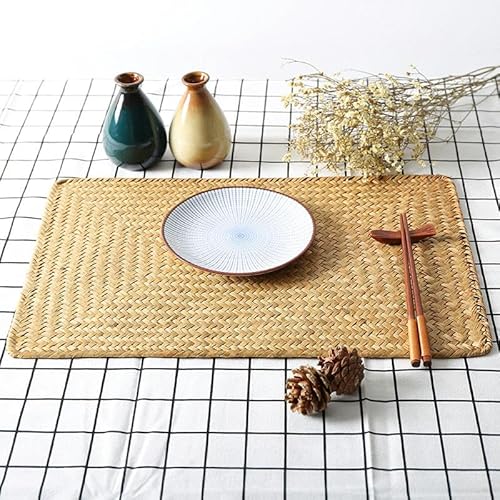 Gewebte Tischsets, 13-45 * 13-30cm Round/Square/Rectangle Woven Placemats Natural Water Hyacinth Placemats(Orange 45 * 30cm) von CNDBAHHE