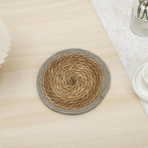 Gewebte Tischsets, 15-30cm Round Boho Rattan Placemats Natural Hand-Woven Placemats Corn Husk Placemats(Gray 20cm) von CNDBAHHE