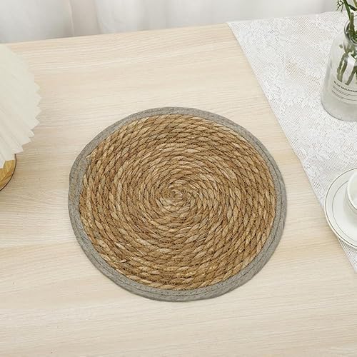 Gewebte Tischsets, 15-30cm Round Boho Rattan Placemats Natural Hand-Woven Placemats Corn Husk Placemats(Gray 30cm) von CNDBAHHE