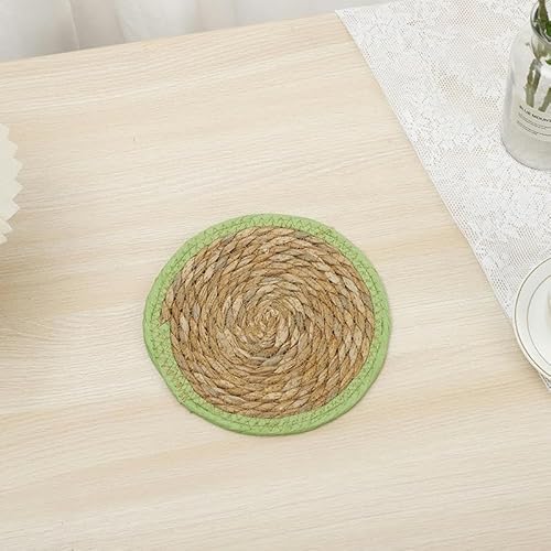 Gewebte Tischsets, 15-30cm Round Boho Rattan Placemats Natural Hand-Woven Placemats Corn Husk Placemats(Green 20cm) von CNDBAHHE