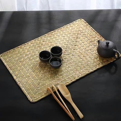 Gewebte Tischsets, 21-33cm Rectangle Woven Placemats Boho Rattan Placemats Natural Hand-Woven Water Hyacinth Placemats(Natural,33 * 22cm) von CNDBAHHE