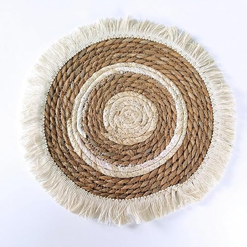 Gewebte Tischsets, 25/30/35cm Round Boho Placemats Hand-Woven With Tassels Placemats Water Hyacinth Placemats(2,30cm with tassels) von CNDBAHHE